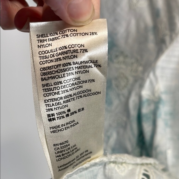 Anthropologie Tie Die Blue and White Flutter Embroidered Sleeve Blouse - Picture 12 of 12